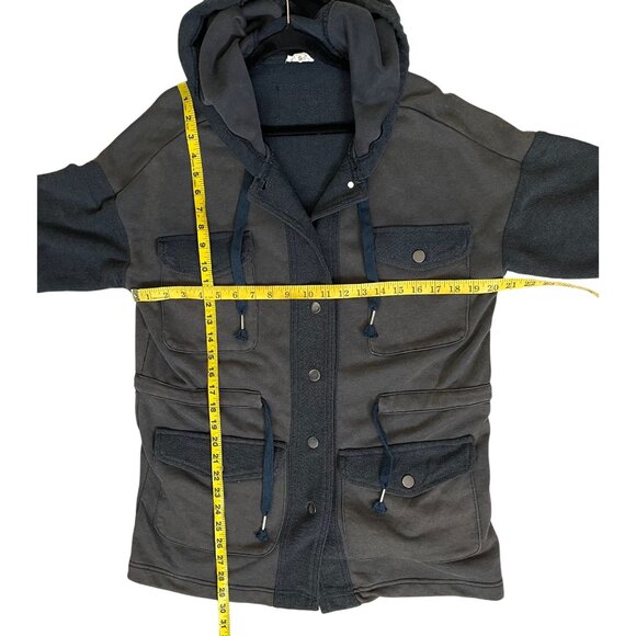 POL Oversized Hooded Safari Jacket Size Small Washed Charcoal Navy Two-Tone NEW! - Picture 8 of 8